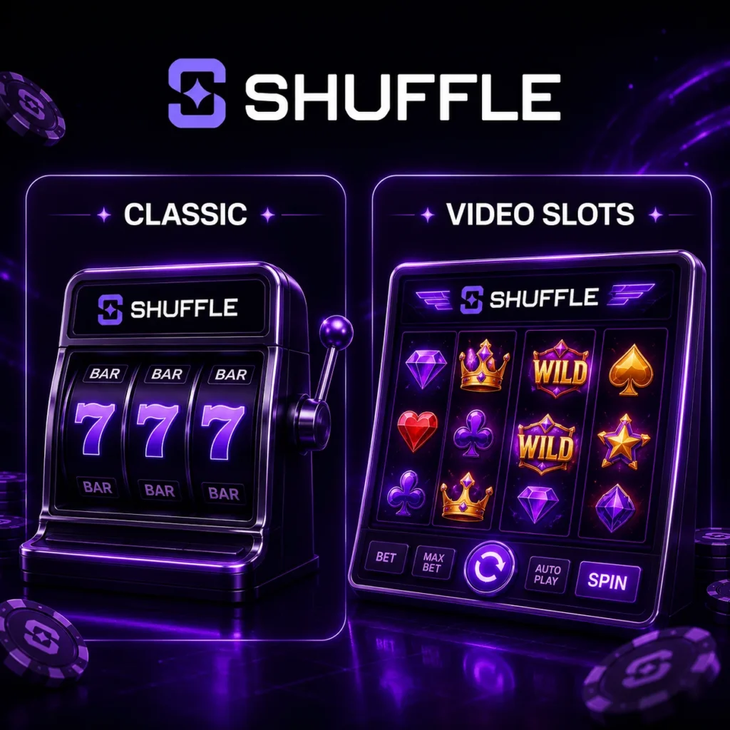 Shuffle classic and video slot machines with official Shuffle logo.